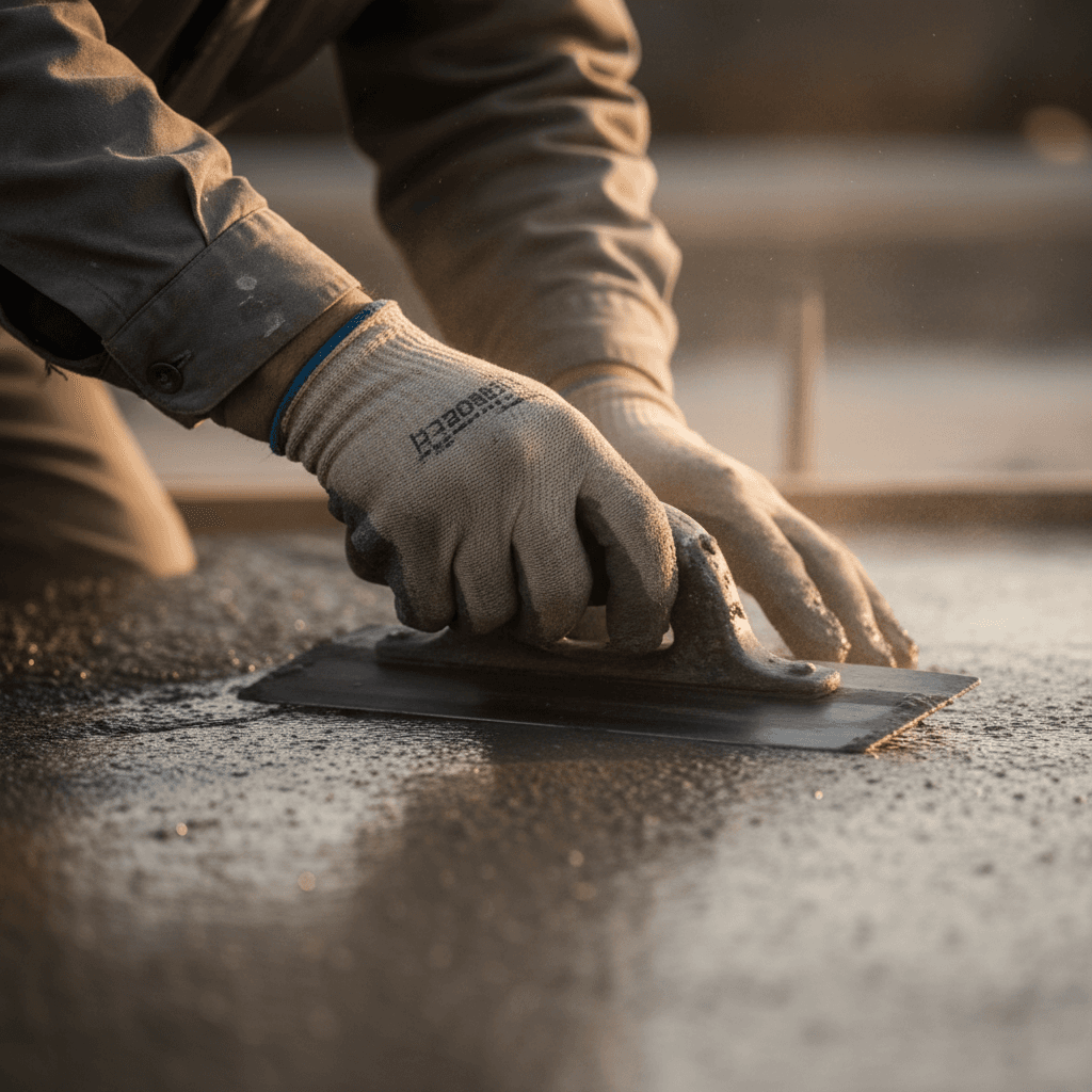 Concrete finishing detail showing skilled trowel work
