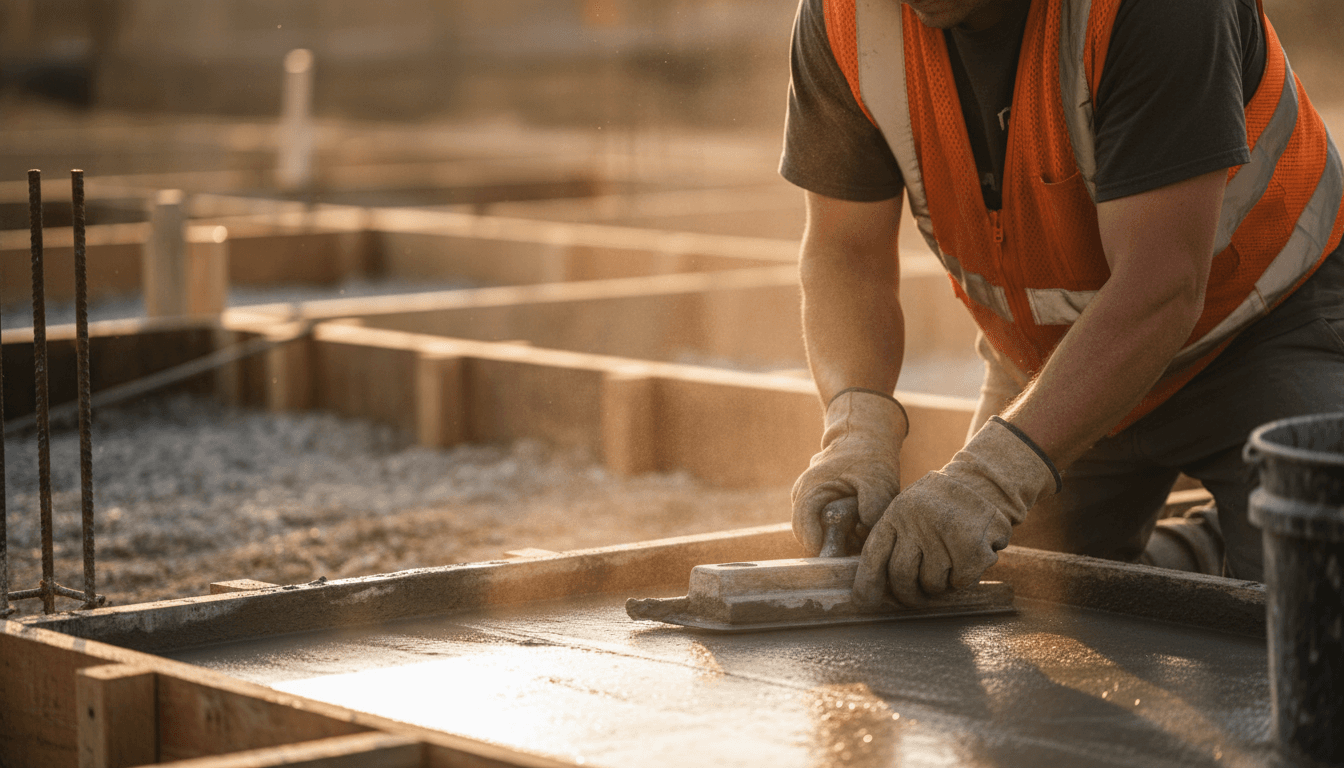 Foundation concrete pour with wooden framing structure