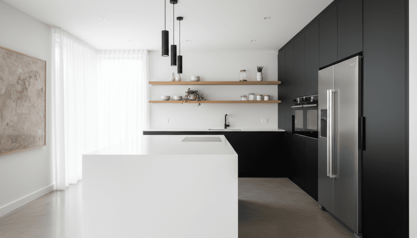 Renovated kitchen with new farmhouse sink and modern cabinetry