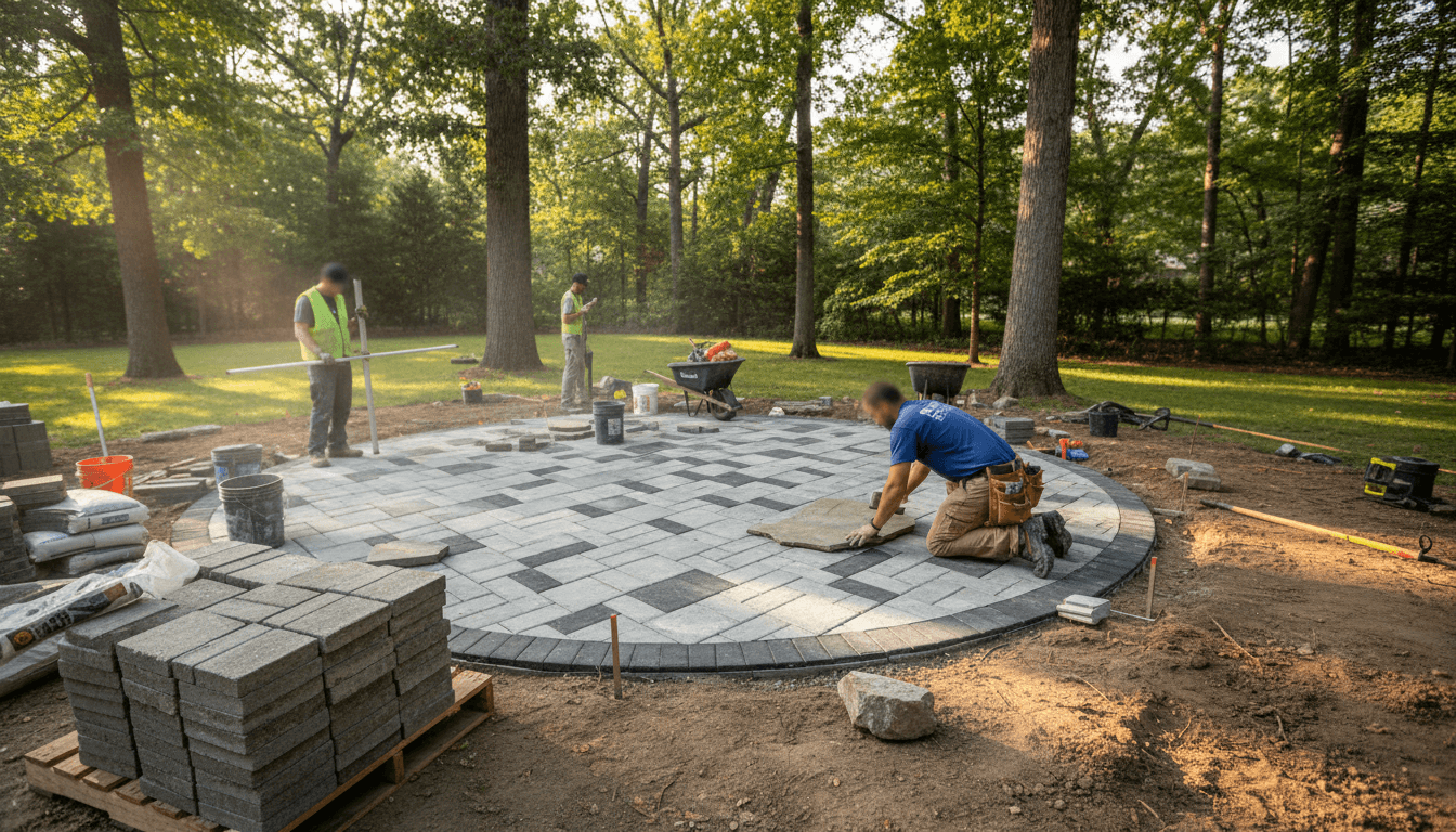 Active construction site with backyard design project