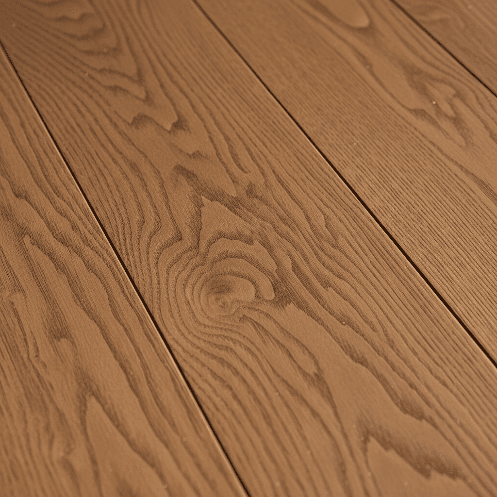 Detail of newly installed hardwood flooring with final topcoat application