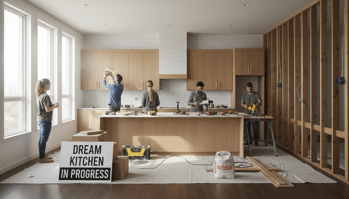 Kitchen renovation with tile backsplash and new cabinetry