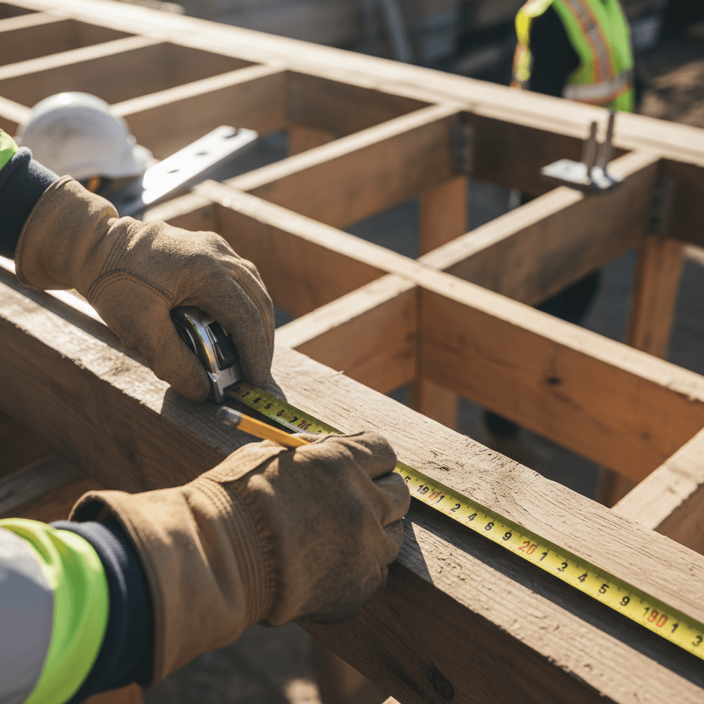 Construction professional measuring and planning a project site in North Idaho