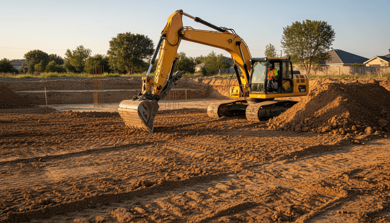 Excavator preparing site for foundation work