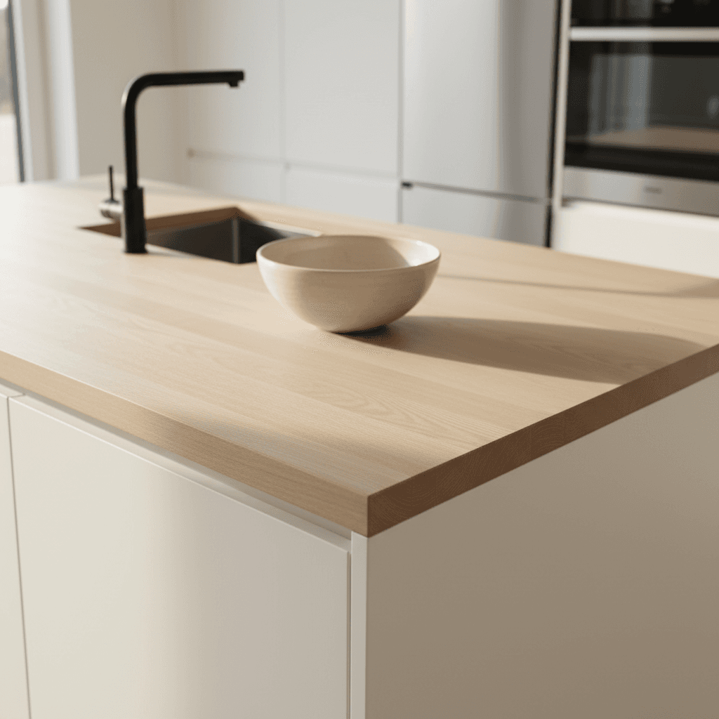 Close-up of newly installed marble countertop with edge finish detail
